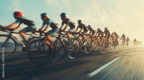 peloton of bicycle riders in a race in motion