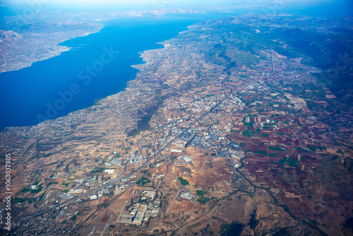 flying over in the air over greece photo