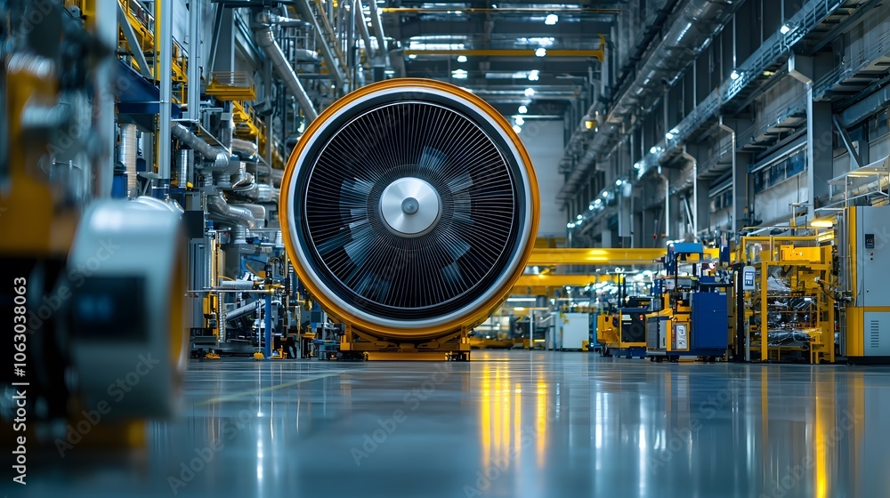 Huge Industrial Fan Rotating in Modern Factory Setting Huge Industrial Fan Rotating in Modern Factory Setting