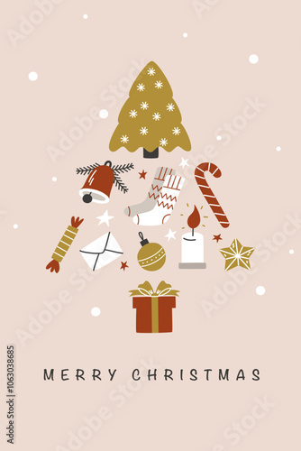 Christmas tree made from festive elements