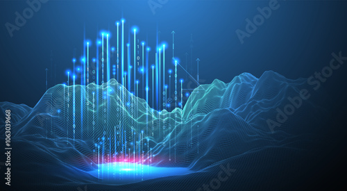Big Data. Abstract digital futuristic wireframe vector illustration on technology background. Data mining and management concept. Hand drawn art.