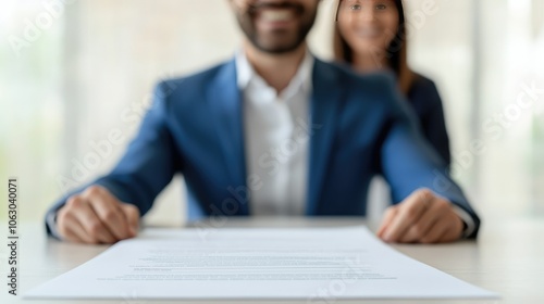 Professional individuals collaborate to sign important business documents in modern office environment