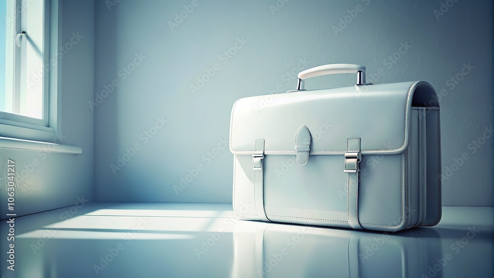 White briefcase, low light, minimalist, floating abstract. White briefcase, low light, minimalist, floating abstract.