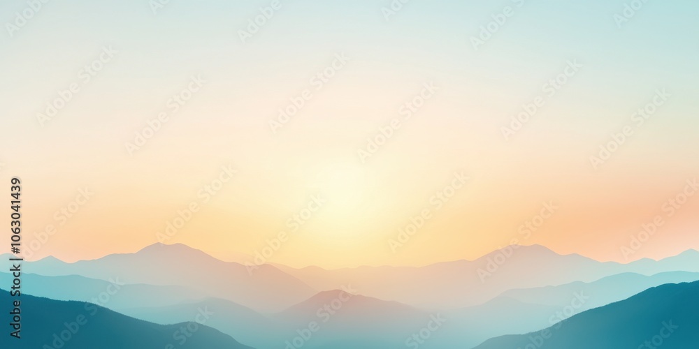 Serene mountain landscape at sunrise with soft pastel colors in the sky. Serene mountain landscape at sunrise with soft pastel colors in the sky.