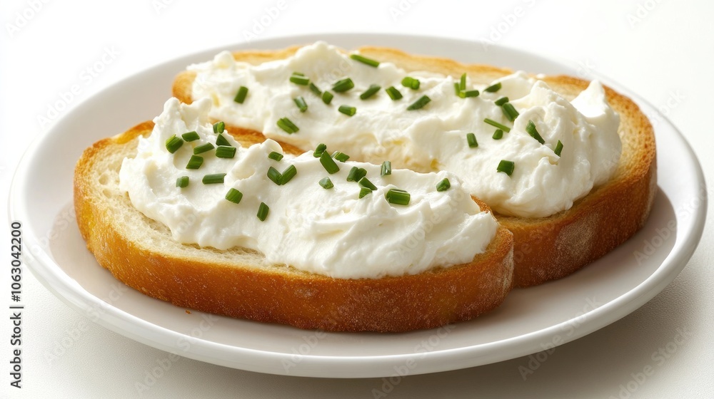 Savor a delectable homemade cream cheese spread on tender slices of toast. To add even more flavor, sprinkle it with fresh chives. Savor a delectable homemade cream cheese spread on tender slices of toast. To add even more flavor, sprinkle it with fresh chives.