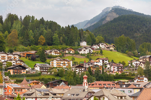 Fototapeta Naklejka Na Ścianę i Meble -  Ortisei, Italy street, aerial view in summer