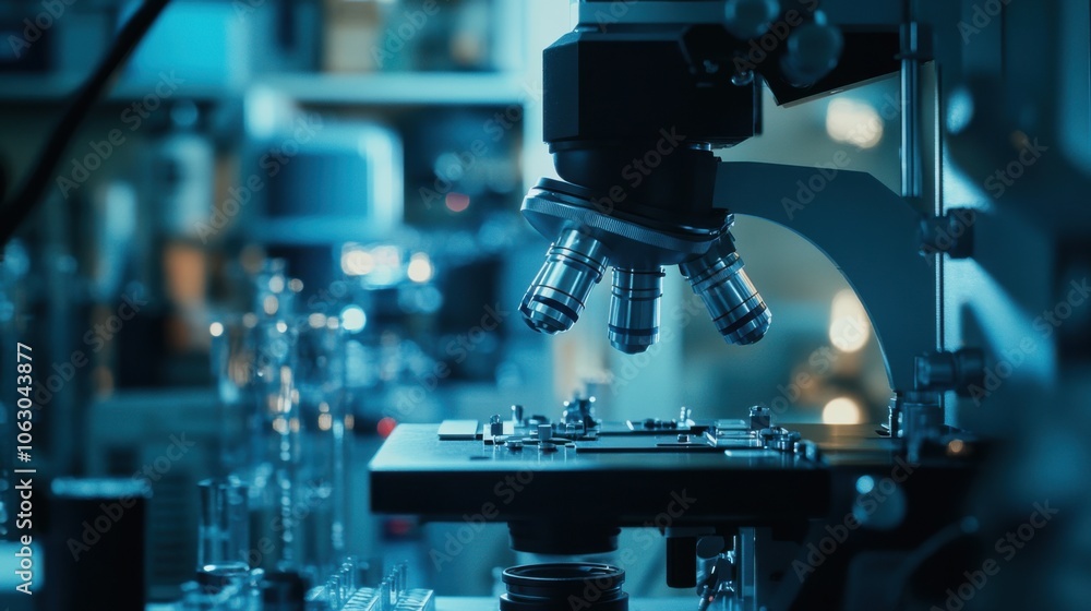 A close-up, detailed photograph of a microscope A close-up, detailed photograph of a microscope