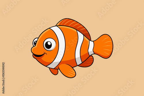 Cute clown fish cartoon on white background.