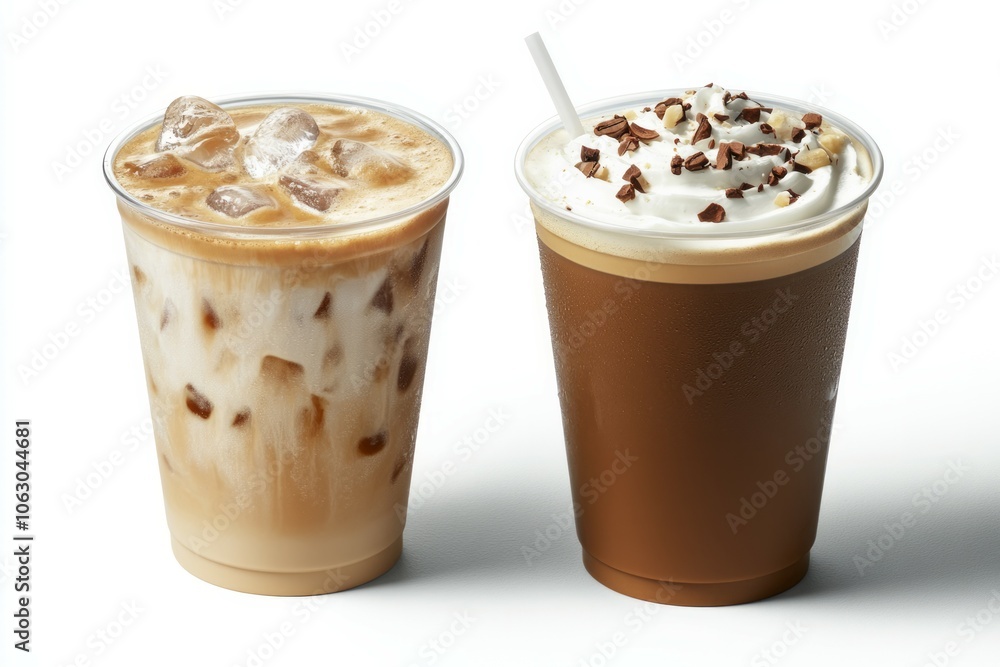 Product photography, ice americano and a latte coffee with white background Product photography, ice americano and a latte coffee with white background
