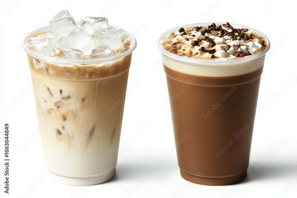 Product photography, ice americano and a latte coffee with white background Product photography, ice americano and a latte coffee with white background