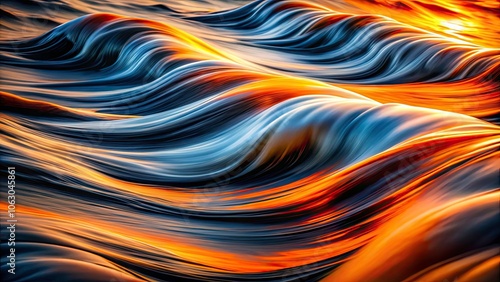 Vibrant Abstract Wave Design with Long Exposure Effects in Orange, Black, and White for Modern Art Backgrounds