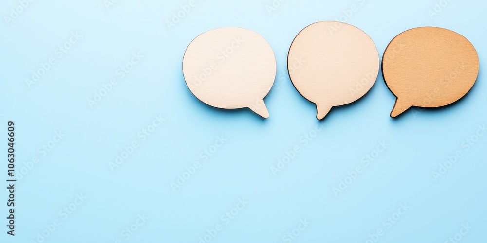 Wooden speech bubbles on a blue background for communication themes. Wooden speech bubbles on a blue background for communication themes.