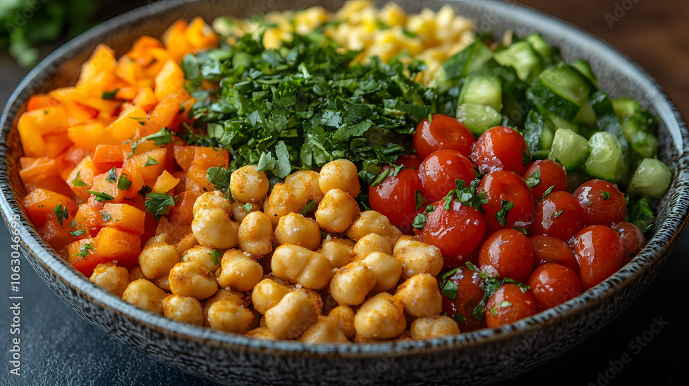A Vibrant Salad Bowl with Fresh Vegetables, Nuts, and a Variety of Colorful Ingredients
A Vibrant Salad Bowl with Fresh Vegetables, Nuts, and a Variety of Colorful Ingredients