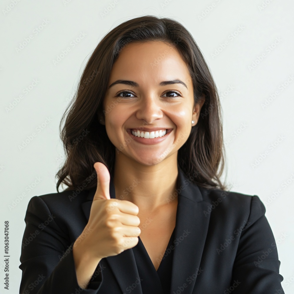 Happy Businesswoman Giving Thumbs Up Positive Feedback Success Approval Happy Businesswoman Giving Thumbs Up Positive Feedback Success Approval