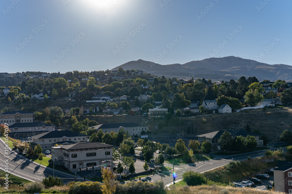 Fototapeta premium Pocatello is the county seat and largest city of Bannock County, Idaho. The Basin and Range province. Portneuf Range. Snake River Plain (ecoregion)