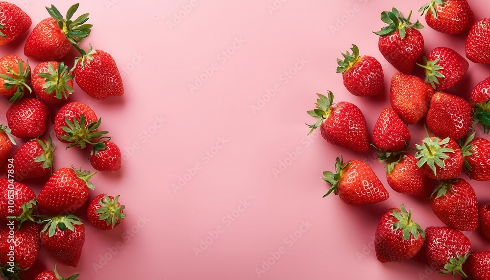 Vibrant Fresh Strawberries on Soft Pastel Pink Background with Generous Copy Space. Ideal for Healthy Food Advertising, Seasonal Recipes, Summer Themed Designs, and Wellness Campaigns Vibrant Fresh Strawberries on Soft Pastel Pink Background with Generous Copy Space. Ideal for Healthy Food Advertising, Seasonal Recipes, Summer Themed Designs, and Wellness Campaigns