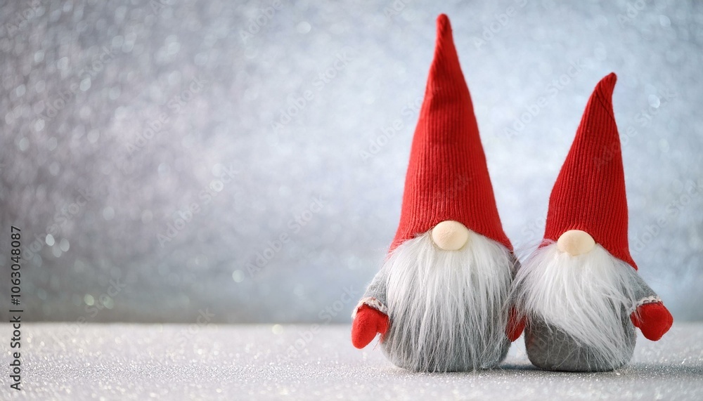 Gnomes, Silver Background, Snowflakes, Copy Space Gnomes, Silver Background, Snowflakes, Copy Space