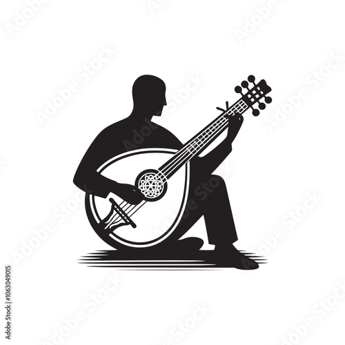 Bouzouki Silhouette - Minimalist Bouzouki Vector Art - Bouzouki Illustration. photo