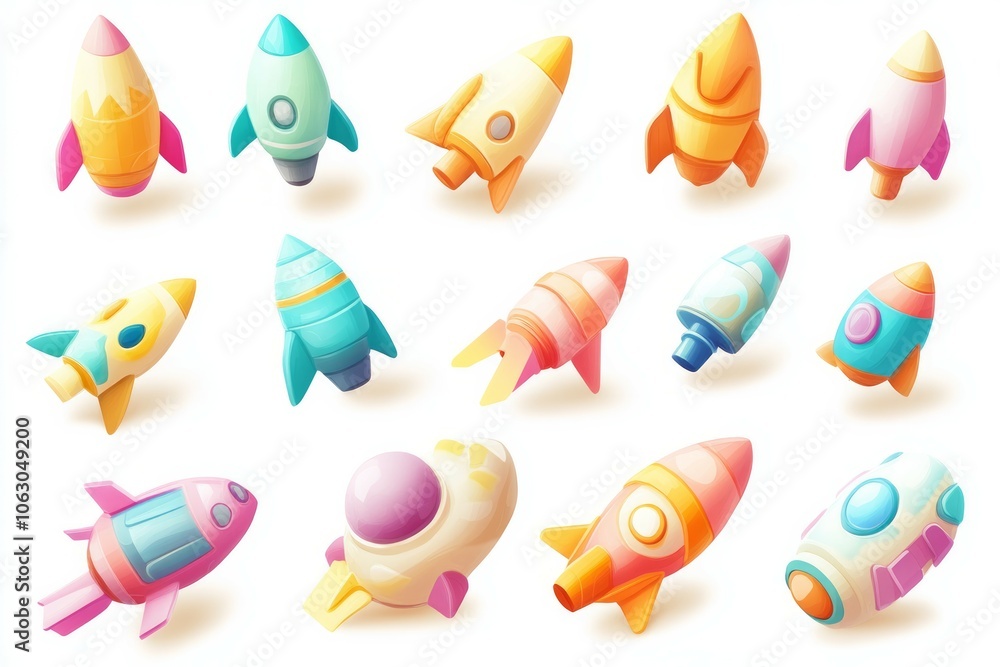 3d colorful cartoon rocket isolated on white background 3d colorful cartoon rocket isolated on white background