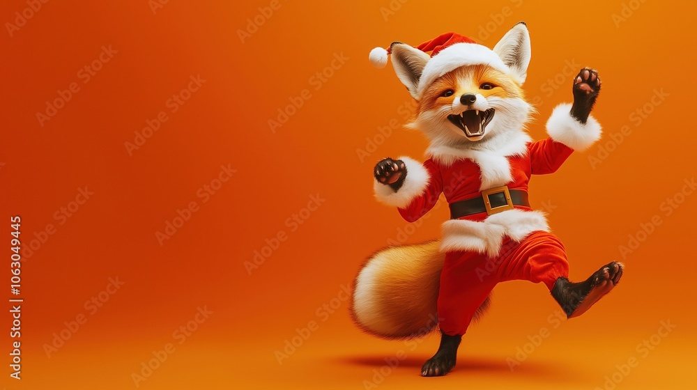 Fototapeta premium Dancing Fox in Santa Outfit