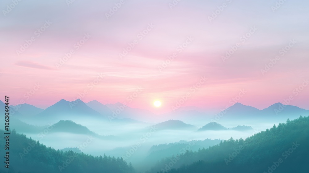 Obraz premium A mountain range with a pink and orange sky in the background