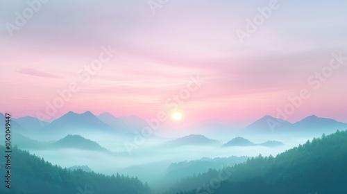 A mountain range with a pink and orange sky in the background