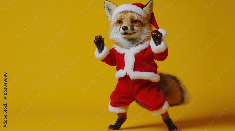 Fototapeta premium Dancing Fox in Santa Outfit