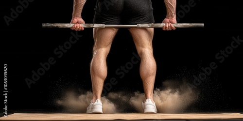 Athlete lifting barbell, focus on strong legs, dynamic pose, action shot.