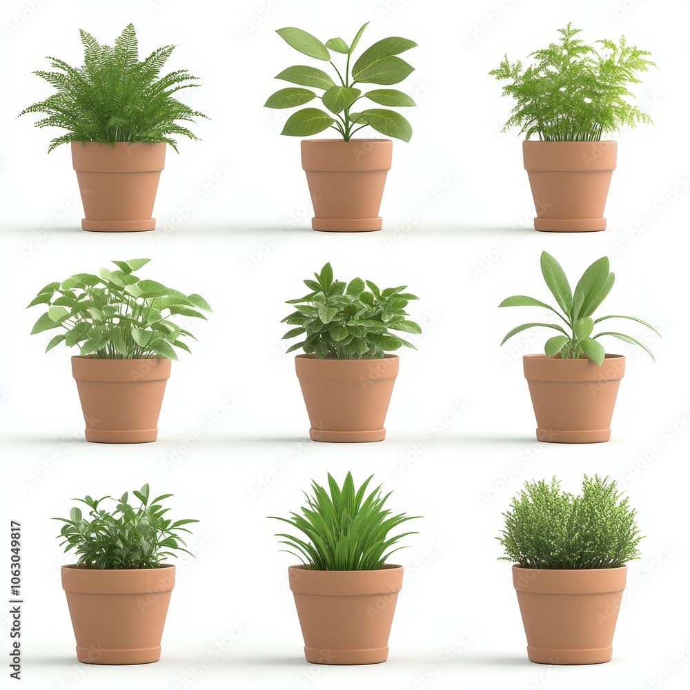 A collection of potted plants in various sizes and shapes A collection of potted plants in various sizes and shapes