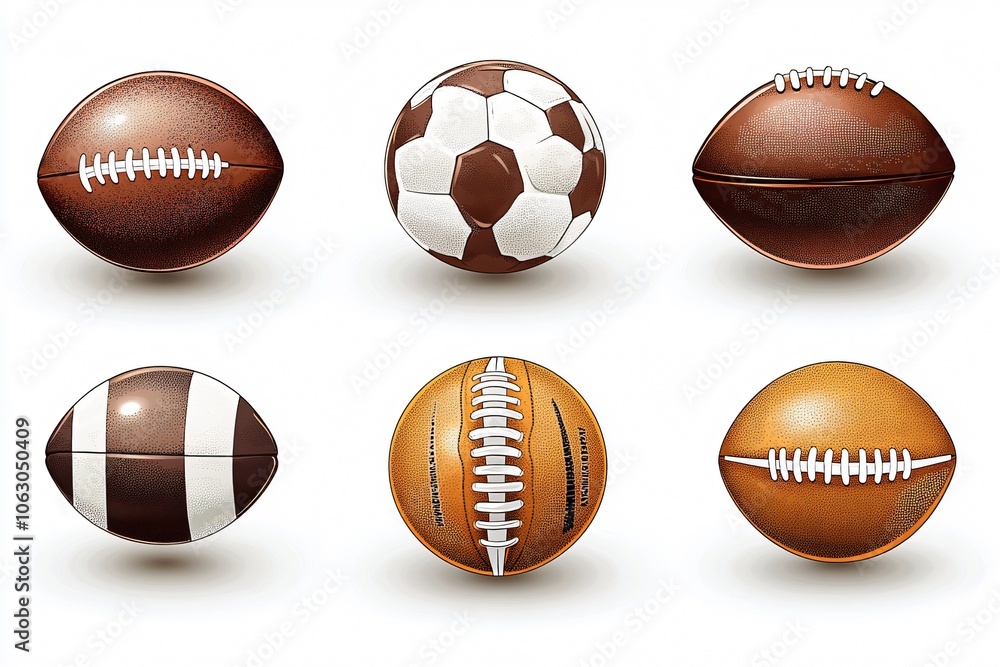 American Football Soccer and Rugby Balls Set American Football Soccer and Rugby Balls Set