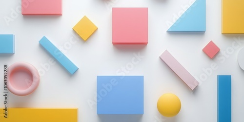 Colorful simple geometric shapes (rectangle, triangle, ellipse, round) on a white background