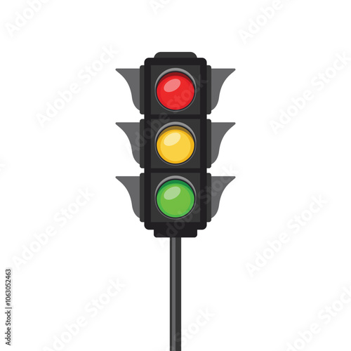 Traffic lights vector with three colors red, yellow and green. Isolated on white background