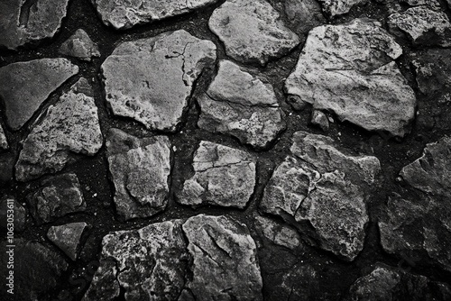 An abstract image of stone surfaces with cracked textures, creating an intriguing pattern. This artistic piece highlights the intricate beauty of natural stone formations.