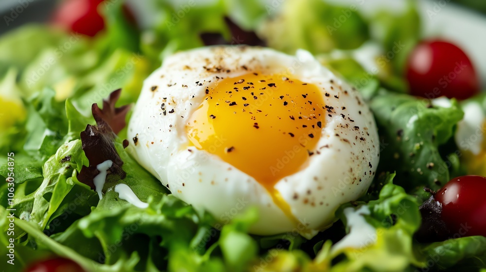A poached egg on a bed of spinach and tomatoes. A poached egg on a bed of spinach and tomatoes.