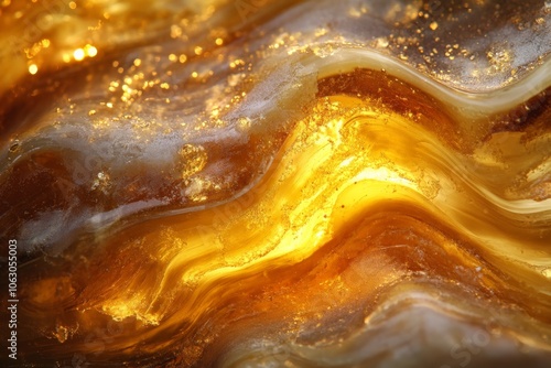 A stunning depiction of golden waves flowing smoothly, accented by sparkling highlights, embodying warmth and elegance with a luxurious, abstract touch. photo