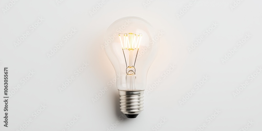 Light bulb illuminating against a white background. Light bulb illuminating against a white background.