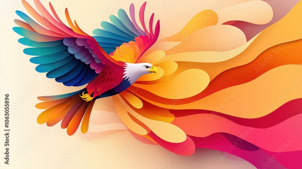 Obraz premium The bird is a bald eagle, and the swirl of paint is a vibrant mix of colors