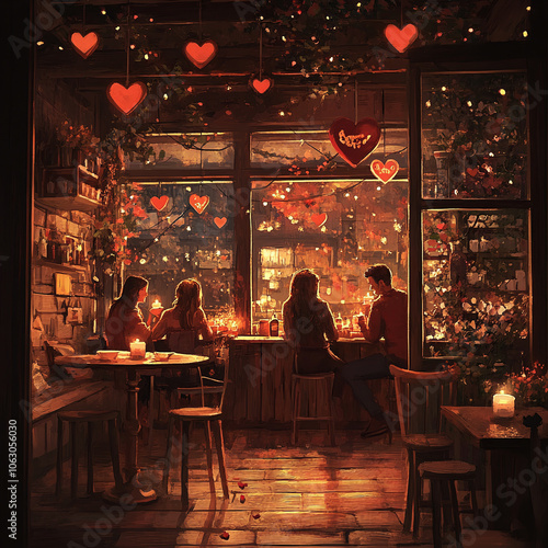 Romantic date on Valentine's Day in a cafe in the evening photo