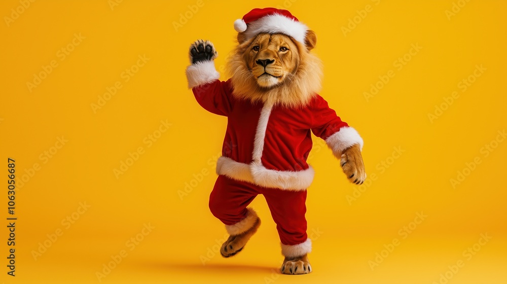 Dancing Lion in Santa Costume Dancing Lion in Santa Costume