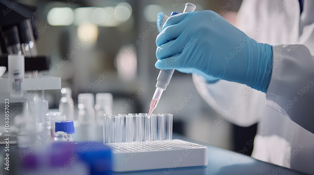 Scientist in a Lab Using a Pipette to Transfer Liquid into Test Tubes Scientist in a Lab Using a Pipette to Transfer Liquid into Test Tubes