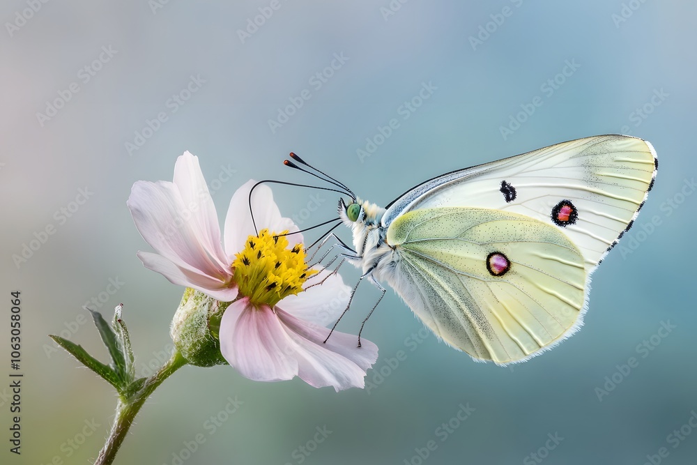 Butterfly visits flower to gather nectar Butterfly visits flower to gather nectar