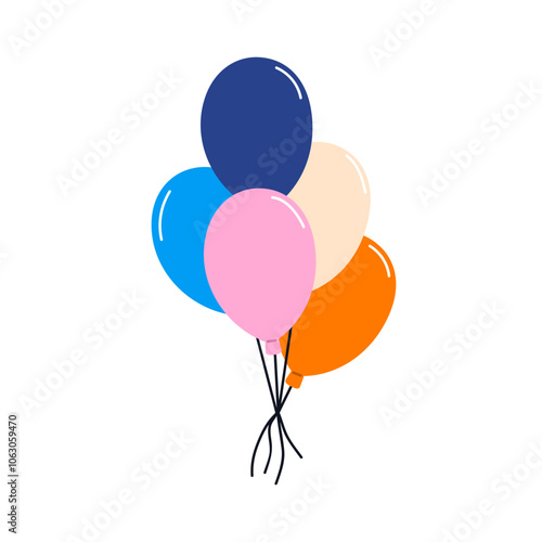 Air balloons bunch flying, tied with string. Festive baloons bundle floating,...