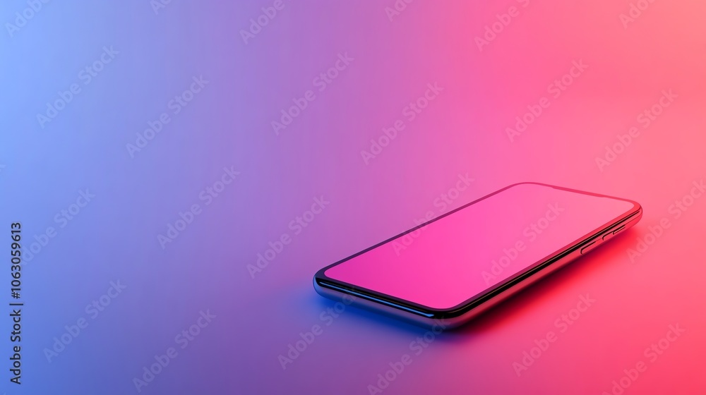 A smartphone with a pink background. A smartphone with a pink background.