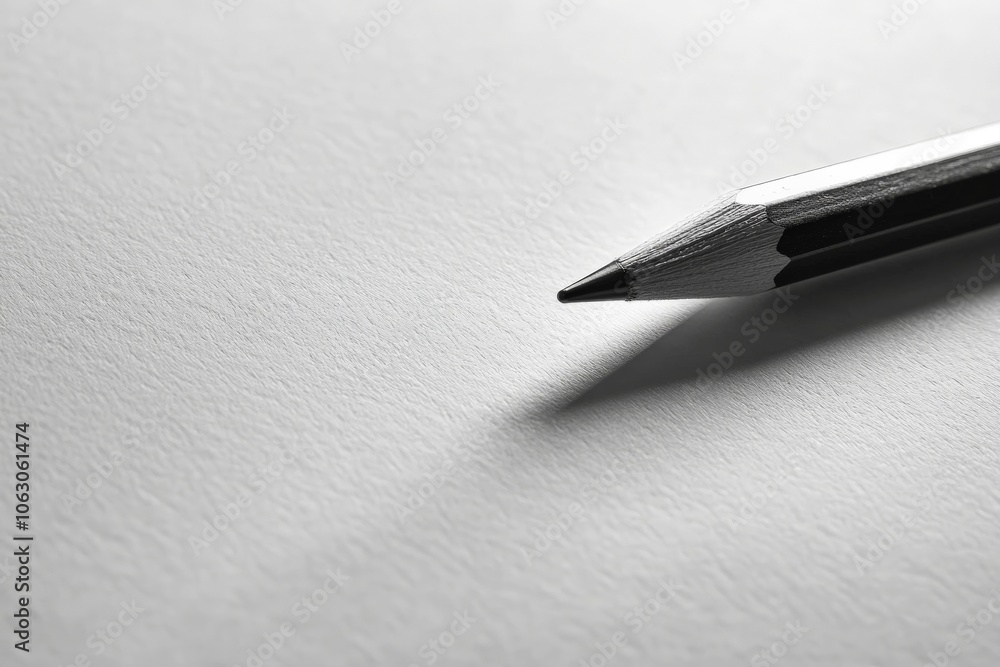 A close-up view of the shiny tip of a pencil resting on a smooth, white surface, highlighting precision and detail through focused simplicity and modern style. A close-up view of the shiny tip of a pencil resting on a smooth, white surface, highlighting precision and detail through focused simplicity and modern style.