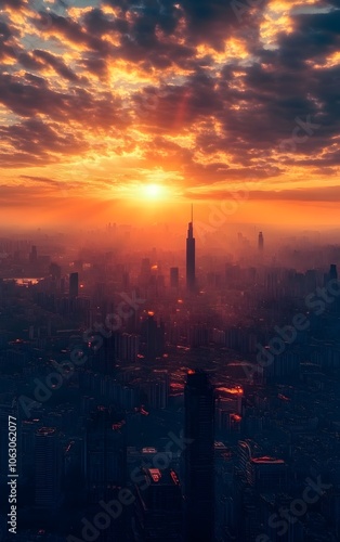 Bright sunrise over a cityscape, representing the dawn of a new era