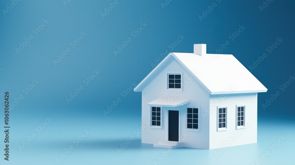 house model on blue background, property loan real estate approval concept house model on blue background, property loan real estate approval concept