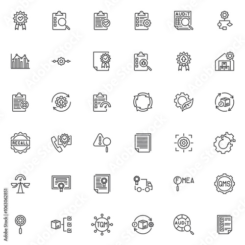 Quality control line icons set