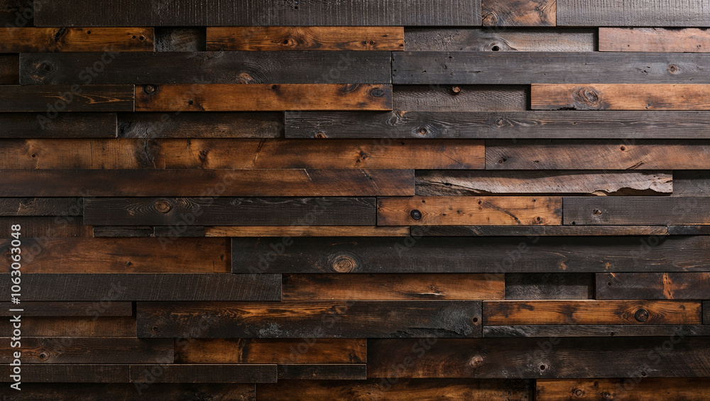 Dark wooden planks arranged in a stylish horizontal pattern Dark wooden planks arranged in a stylish horizontal pattern