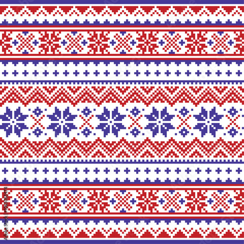 Winter or Christmas styke Sami folk art vector seamless pattern. Non-AI generated
