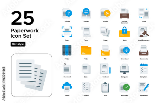 Paperwork Flat Icon Set: Business Sheets, Filing Essentials, and Document Icons